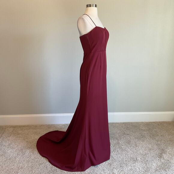 Burgundy Red Evening Gown Size 8 Sleeveless JARLO Cut Out Mini Train Long Formal - Picture 4 of 11